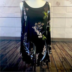 FREE PEOPLE Clear Skies Tunic Mini Dress Black Floral Cold Shoulder extra small